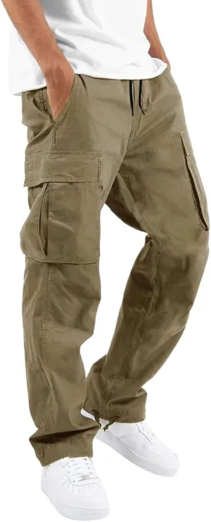 THWEI Mens Cargo Pants Casual Joggers Athletic Pants Cotton Loose Straight Sweatpants