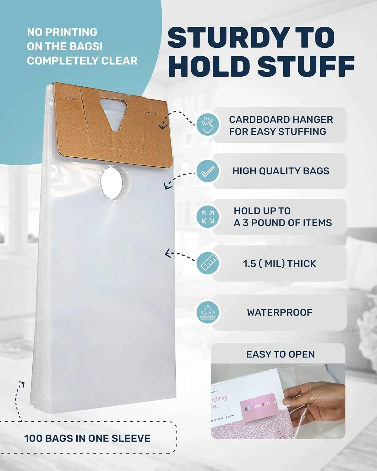 TidyFriend Door Hanger Bags 6” x 12” (300 Pack), Clear Door Hanger Bags Protects Flyers, Brochures, Notices, Printed Materials, Waterproof and Secure