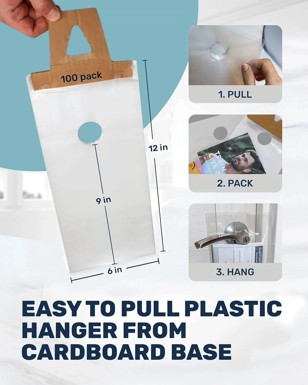 TidyFriend Door Hanger Bags 6” x 12” (300 Pack), Clear Door Hanger Bags Protects Flyers, Brochures, Notices, Printed Materials, Waterproof and Secure