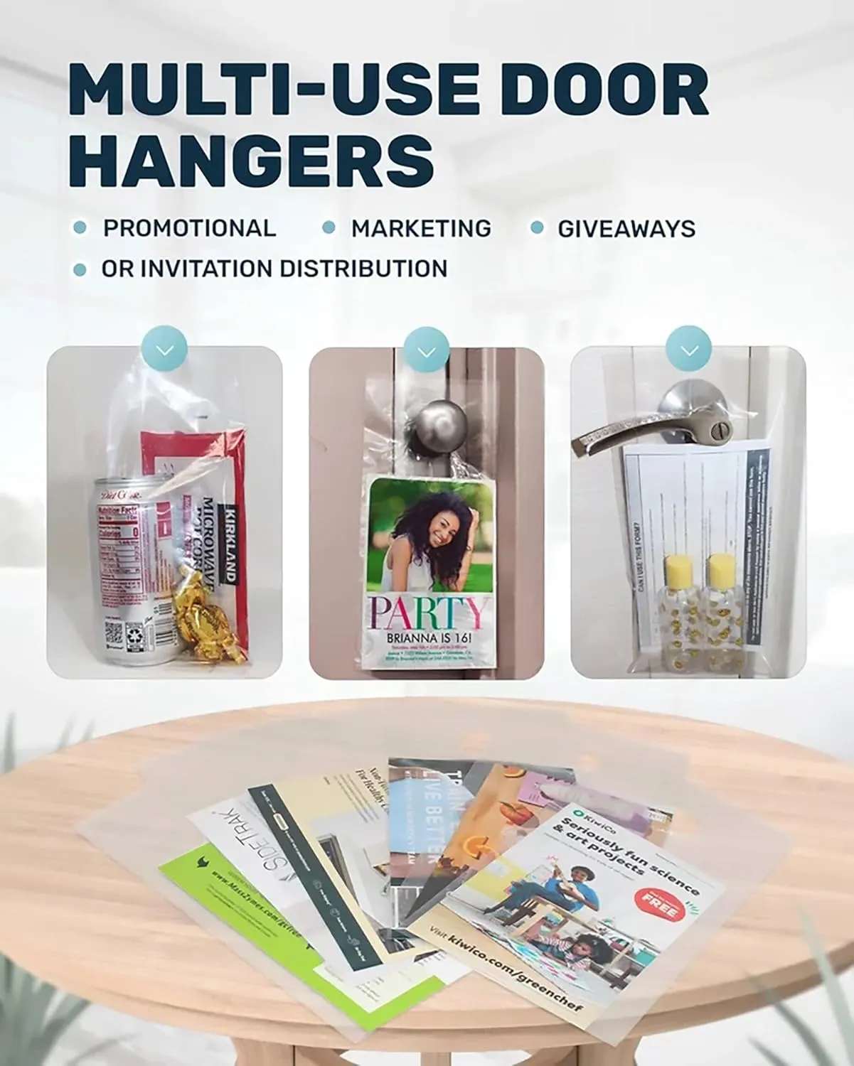 TidyFriend Door Hanger Bags 6” x 12” (300 Pack), Clear Door Hanger Bags Protects Flyers, Brochures, Notices, Printed Materials, Waterproof and Secure