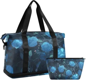 To Die Surrounded by Blue Roses Duffel Bag Large Carry On Airport Bag with Adjustable Strap for Trekking Large Capacity