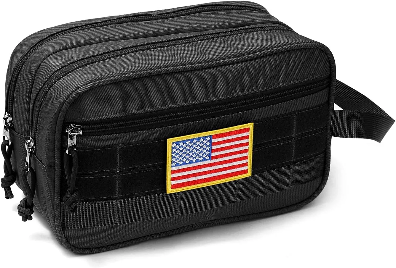 Toiletry Bag for Men Travel Bag, Three Layer Dry Wet Separate Travel Toiletry Bag Large Capacity Water-Resistant Shaving Bag Molle Dopp Kit for Men Women(Black)