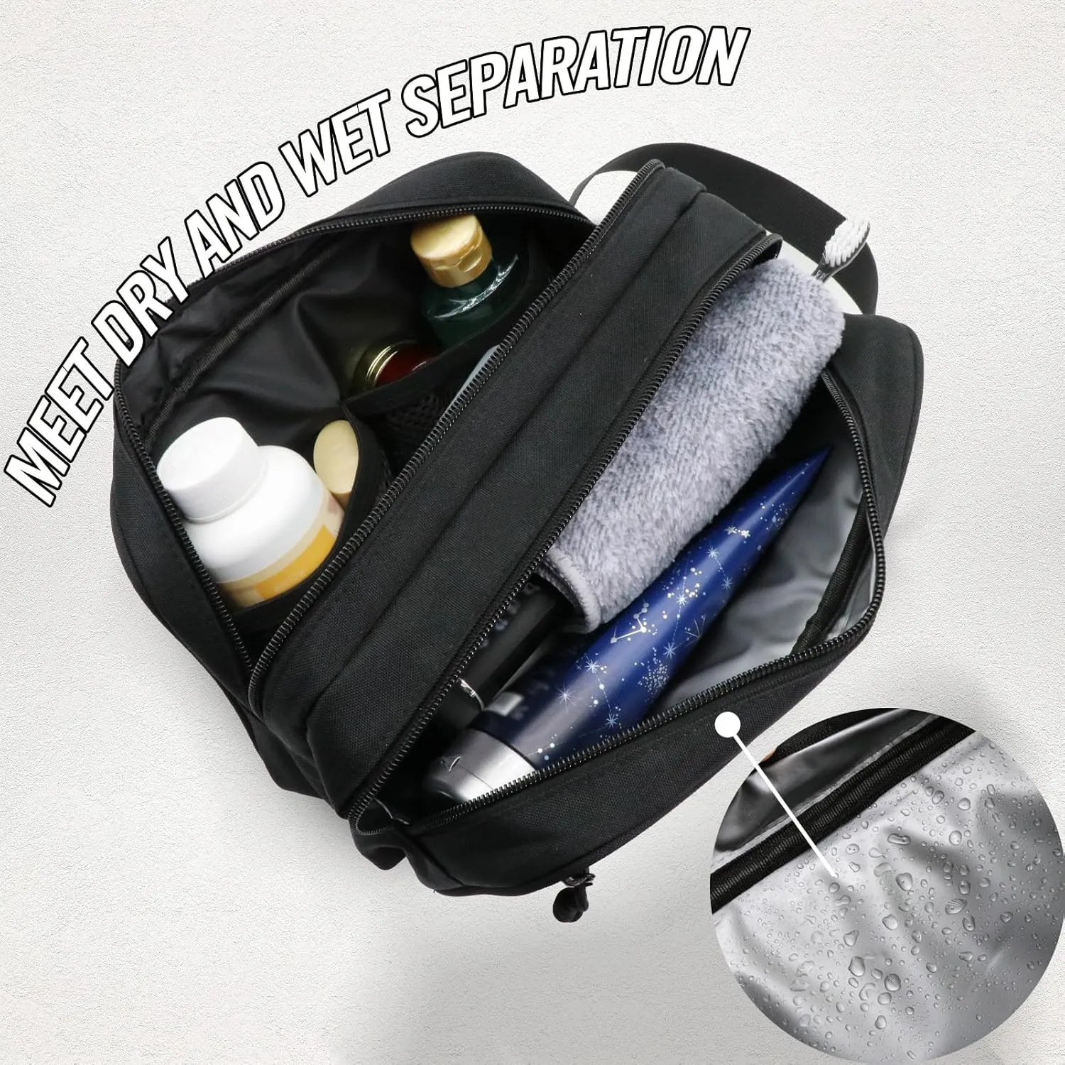 Toiletry Bag for Men Travel Bag, Three Layer Dry Wet Separate Travel Toiletry Bag Large Capacity Water-Resistant Shaving Bag Molle Dopp Kit for Men Women(Black)