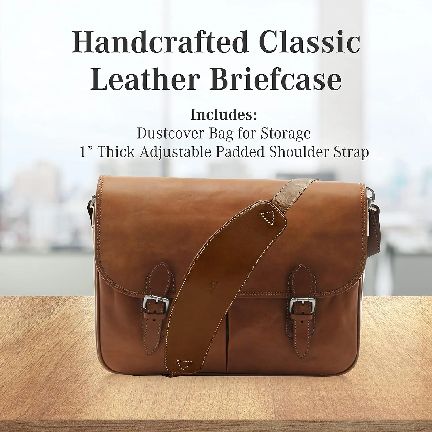 Tony Perotti Lorenzo 14.5" Italian Leather Laptop Bag for Men - Leather Computer Briefcase Saddleback Messenger Bag