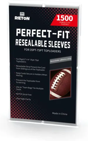 Toploader Sleeves - Resealable Team Bags for 35-75PT Top Loader Cards (1500pcs)