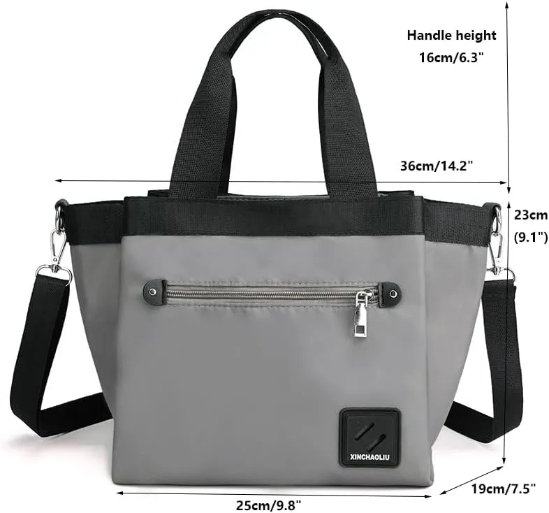 Tote Bag Nylon Crossbody Bag for Women Large Shoulder Bag with Zipper Waterproof Top Handle Handbag for Travel Work Grey