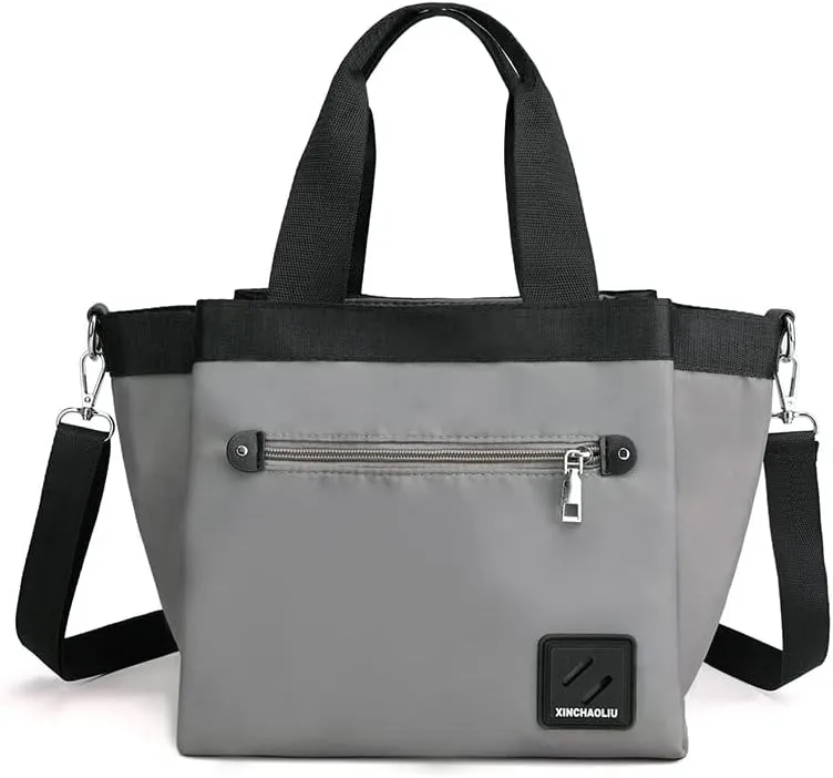 Tote Bag Nylon Crossbody Bag for Women Large Shoulder Bag with Zipper Waterproof Top Handle Handbag for Travel Work Grey