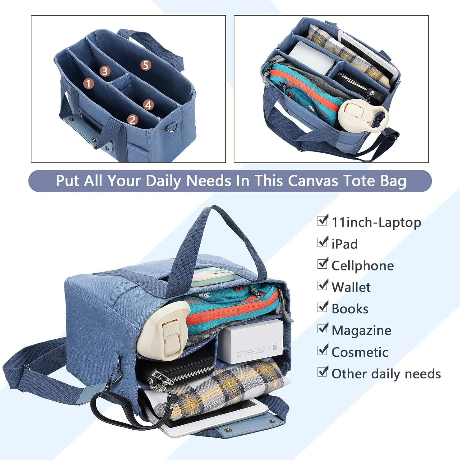 Tote Bag with Compartments Church Bible Bag Laptop Large Tote Bag for Women Nice Gift.