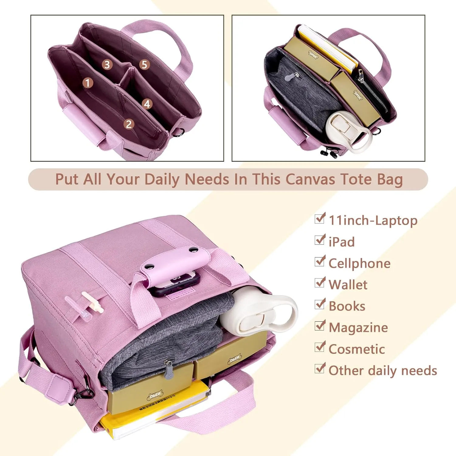 Tote Bag with Compartments Church Bible Bag Laptop Large Tote Bag for Women Nice Gift.