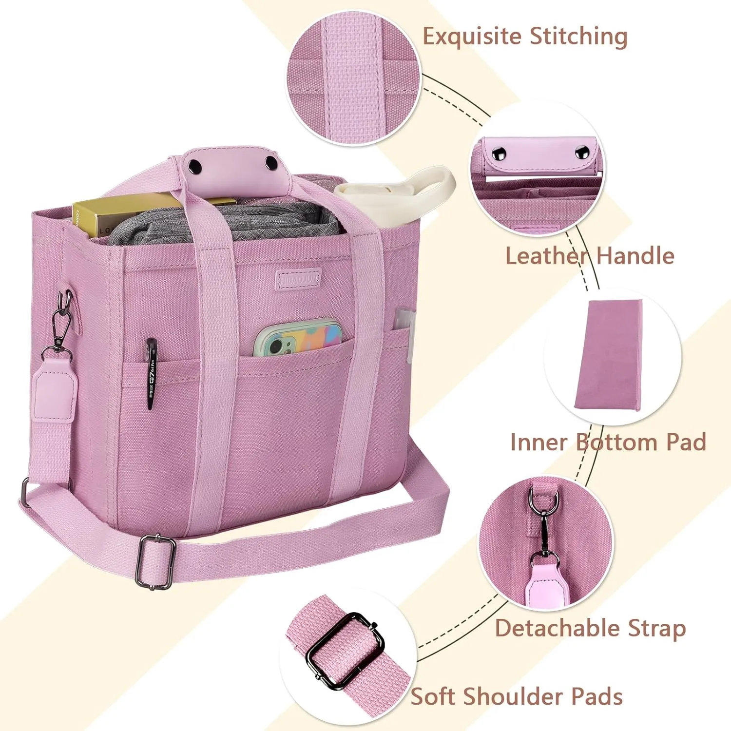 Tote Bag with Compartments Church Bible Bag Laptop Large Tote Bag for Women Nice Gift.