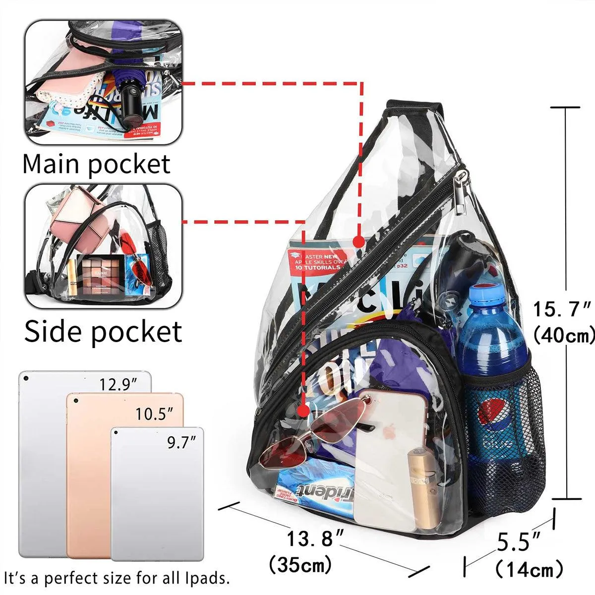 Transparent PVC Waterproof Crossbody Bag Casual Shoulder Slant Backpack Travel