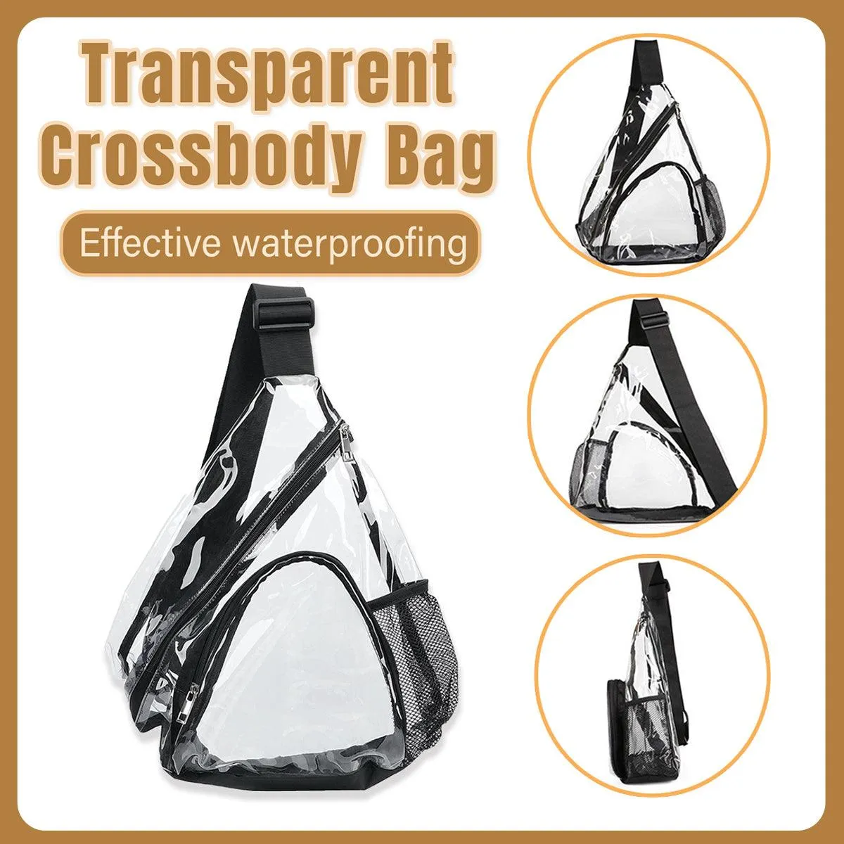 Transparent PVC Waterproof Crossbody Bag Casual Shoulder Slant Backpack Travel