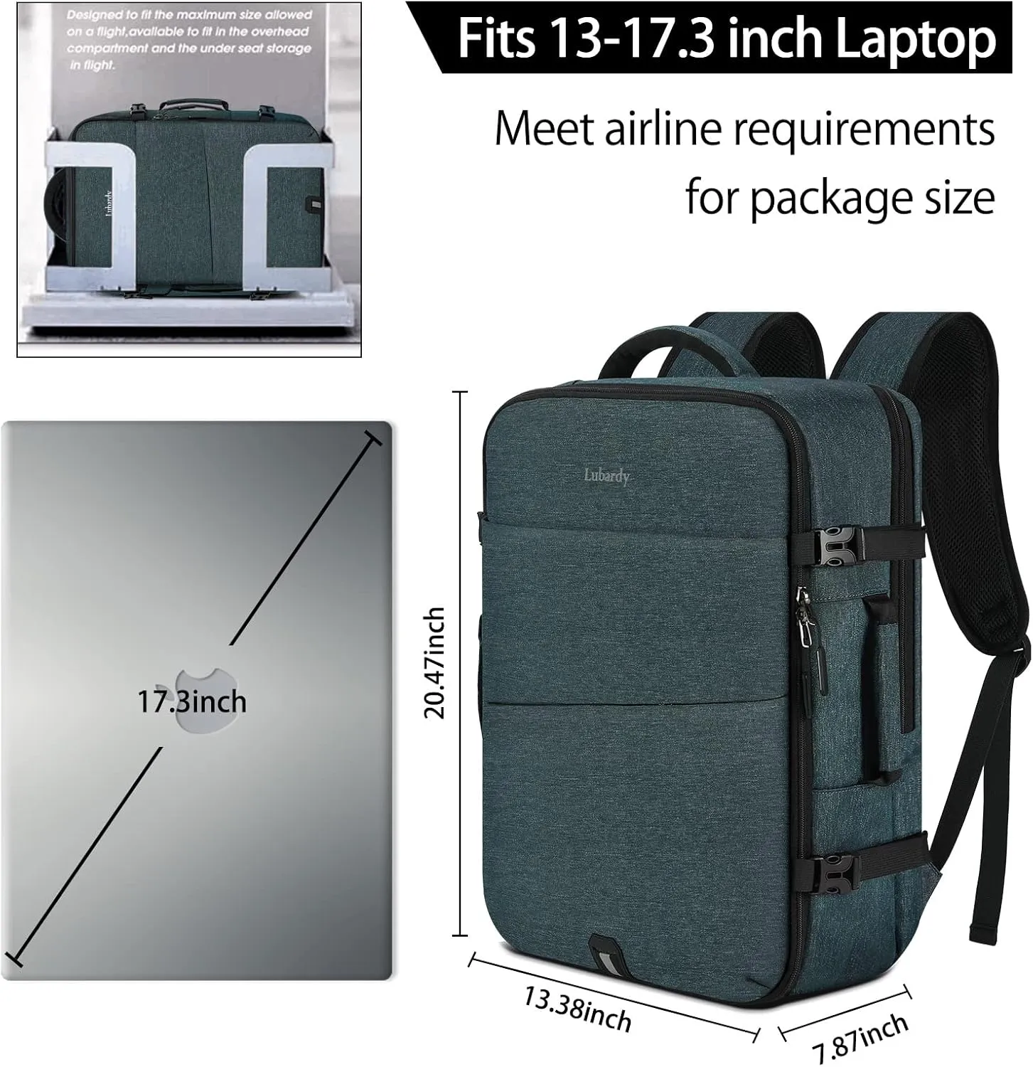 Travel Backpack for Men Women 17 Inch Flight Approved Carry on Backpack Waterproof Large 40L Luggage Daypack Business College Weekender Overnight Laptop Backpack with 3 Packing Cubes, Blue