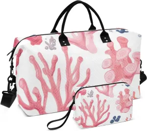 Travel Duffel Bag Cute Coral White Overnight Bag Sports Tote Gym Bag with Toiletry Bag for Trip Large Capacity