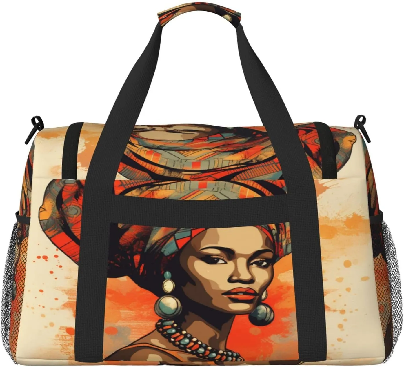 Travel Duffel Bag For Men Women, Ethnic Bohemian African Woman Art Painting Carry On Sport Gym Bag With Shoulder Strap Lightweight Waterproof Weekender Bag Overnight Bag