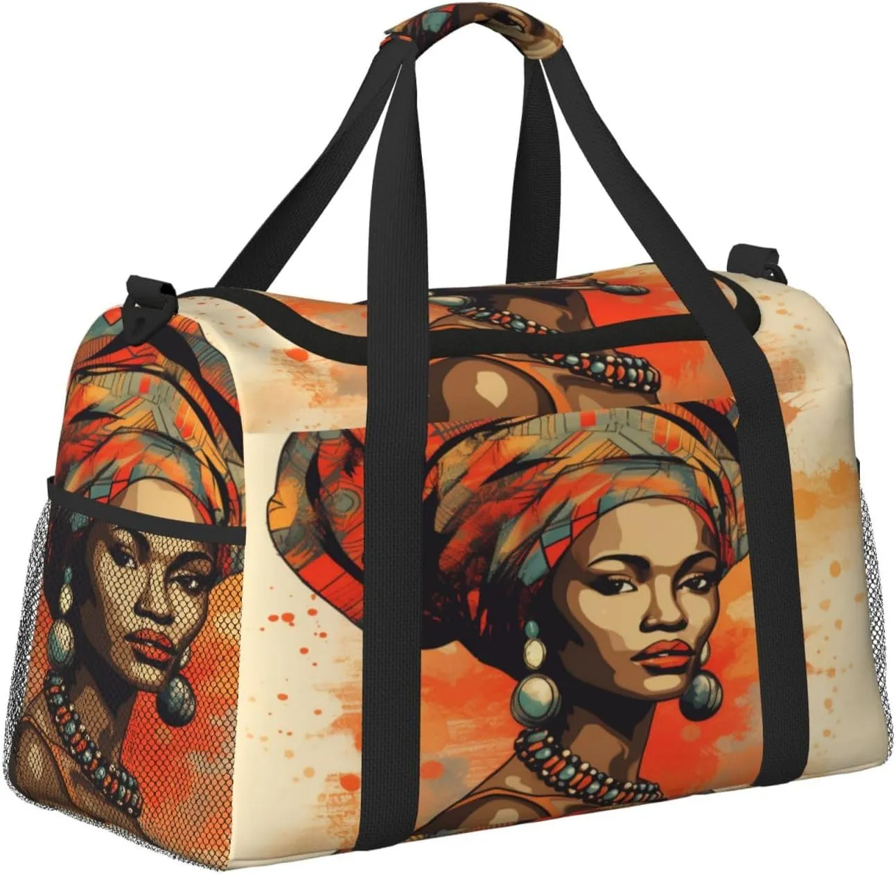 Travel Duffel Bag For Men Women, Ethnic Bohemian African Woman Art Painting Carry On Sport Gym Bag With Shoulder Strap Lightweight Waterproof Weekender Bag Overnight Bag
