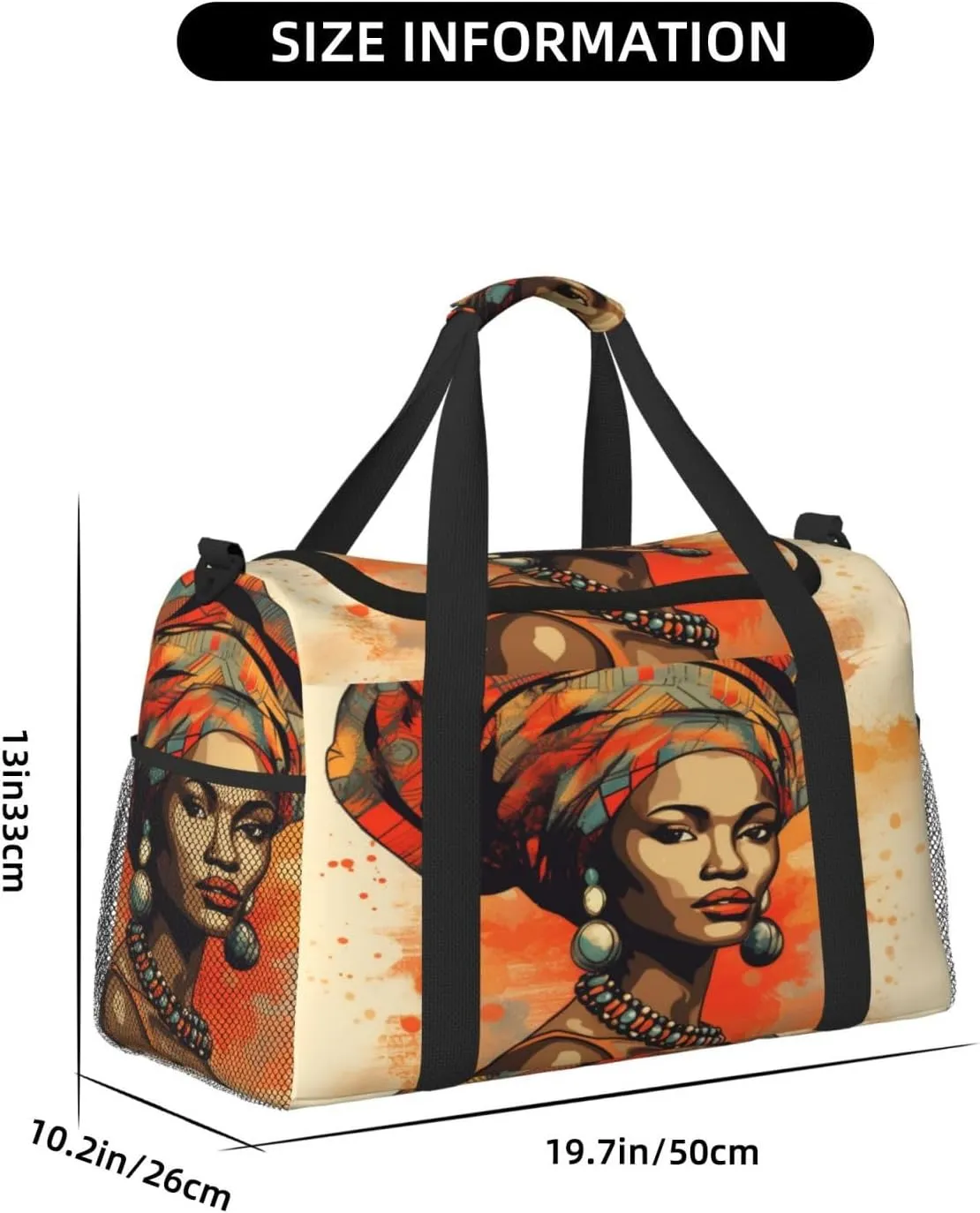 Travel Duffel Bag For Men Women, Ethnic Bohemian African Woman Art Painting Carry On Sport Gym Bag With Shoulder Strap Lightweight Waterproof Weekender Bag Overnight Bag