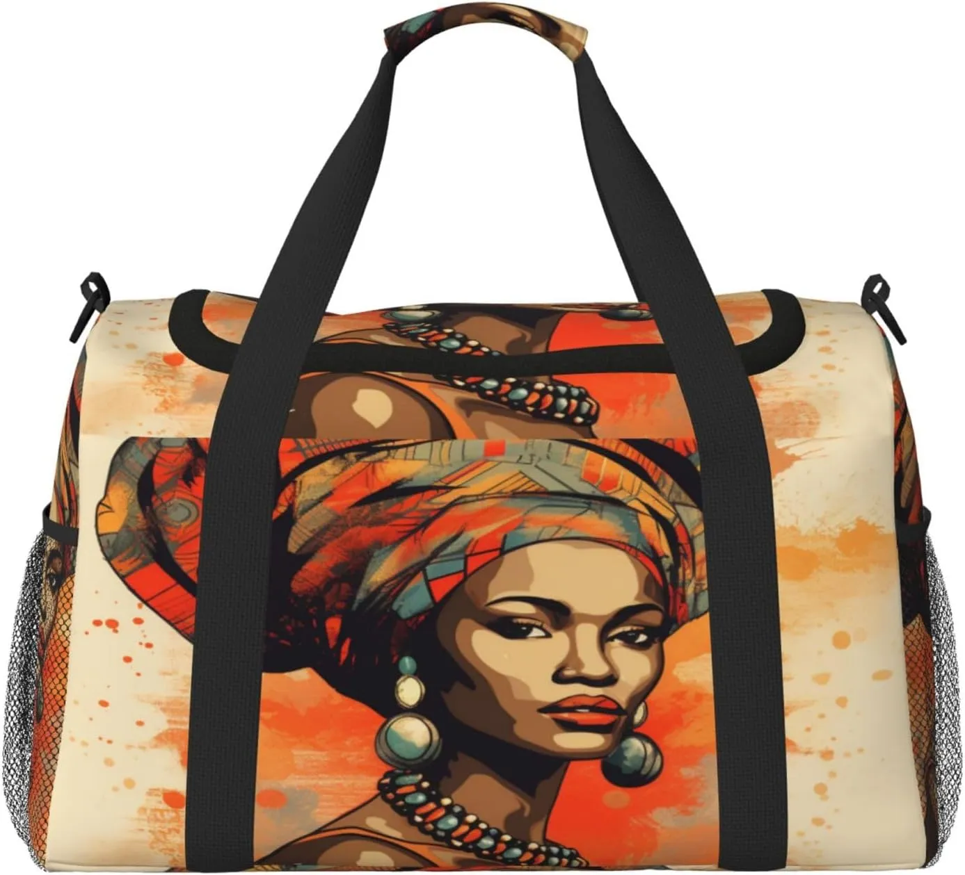 Travel Duffel Bag For Men Women, Ethnic Bohemian African Woman Art Painting Carry On Sport Gym Bag With Shoulder Strap Lightweight Waterproof Weekender Bag Overnight Bag