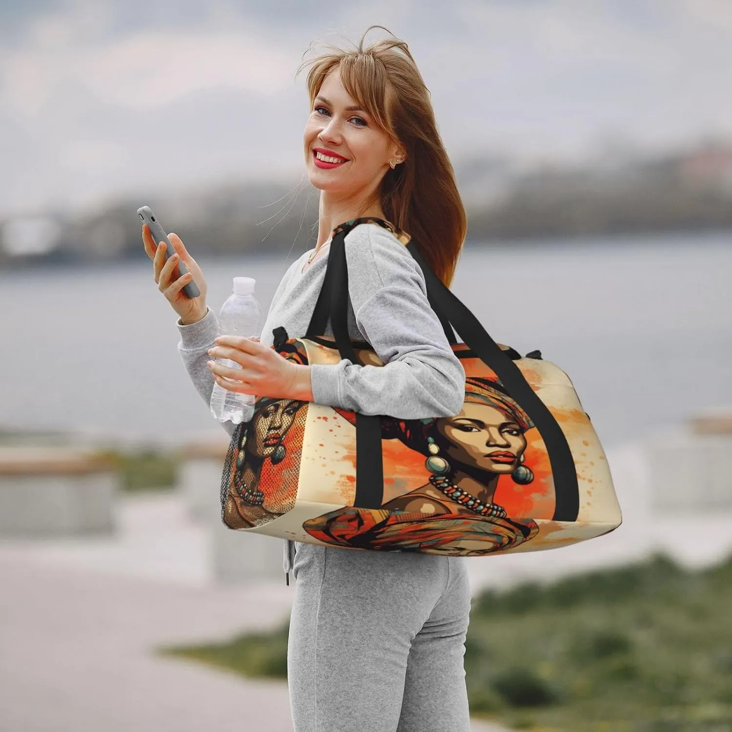 Travel Duffel Bag For Men Women, Ethnic Bohemian African Woman Art Painting Carry On Sport Gym Bag With Shoulder Strap Lightweight Waterproof Weekender Bag Overnight Bag