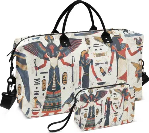 Travel Duffel Bag for Women Men, Egyptian Murals Large Waterproof Weekender Overnight Bag, Detachable Shoulder Strap Travel Sport Gym Bag with Toiletry Bag
