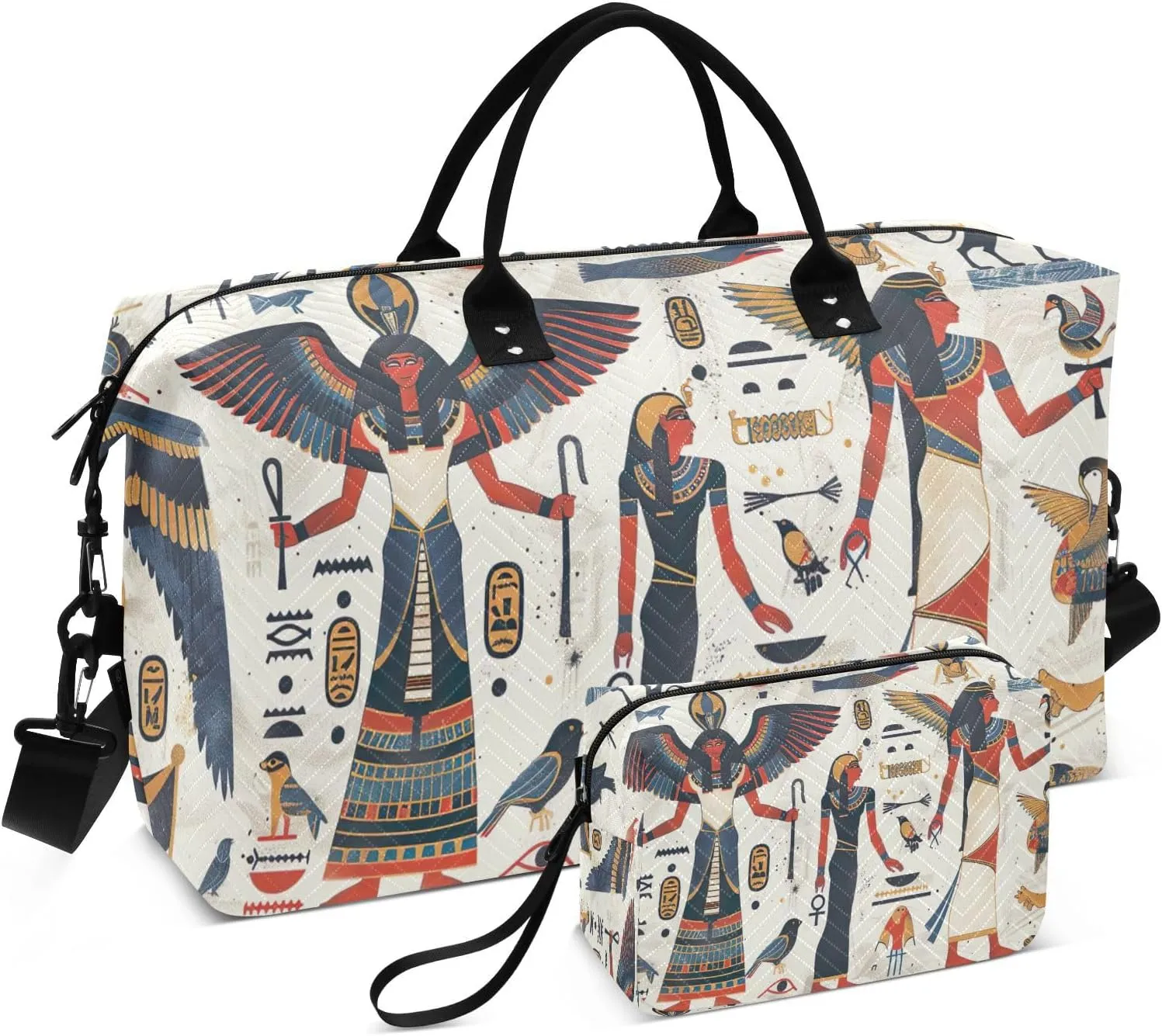Travel Duffel Bag for Women Men, Egyptian Murals Large Waterproof Weekender Overnight Bag, Detachable Shoulder Strap Travel Sport Gym Bag with Toiletry Bag