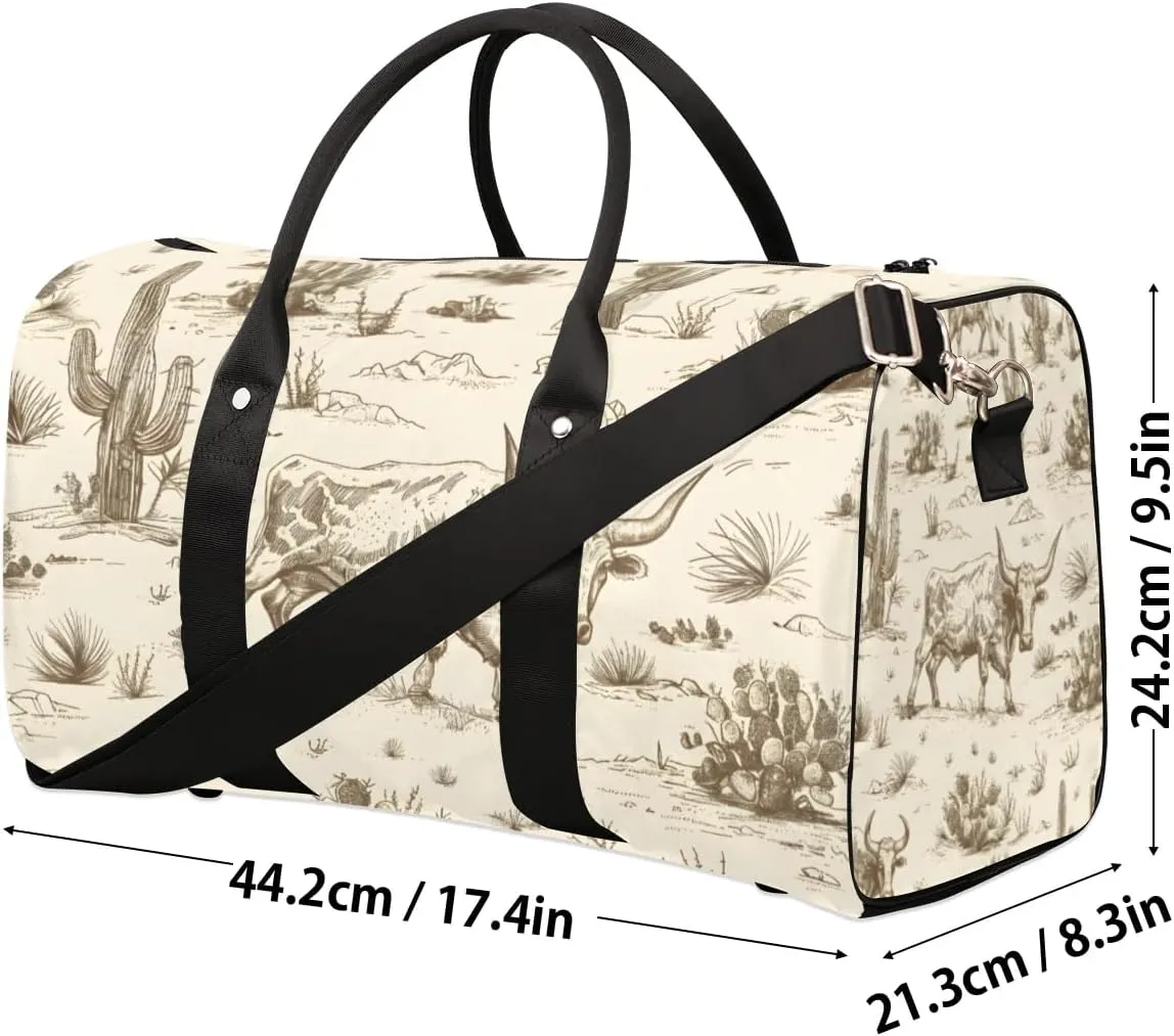 Travel Duffle Bag Cactus Cattle Gym Bags for Men Women Travel Duffel Bags with Adjustable Shoulder Strap Carry On Weekender Bag
