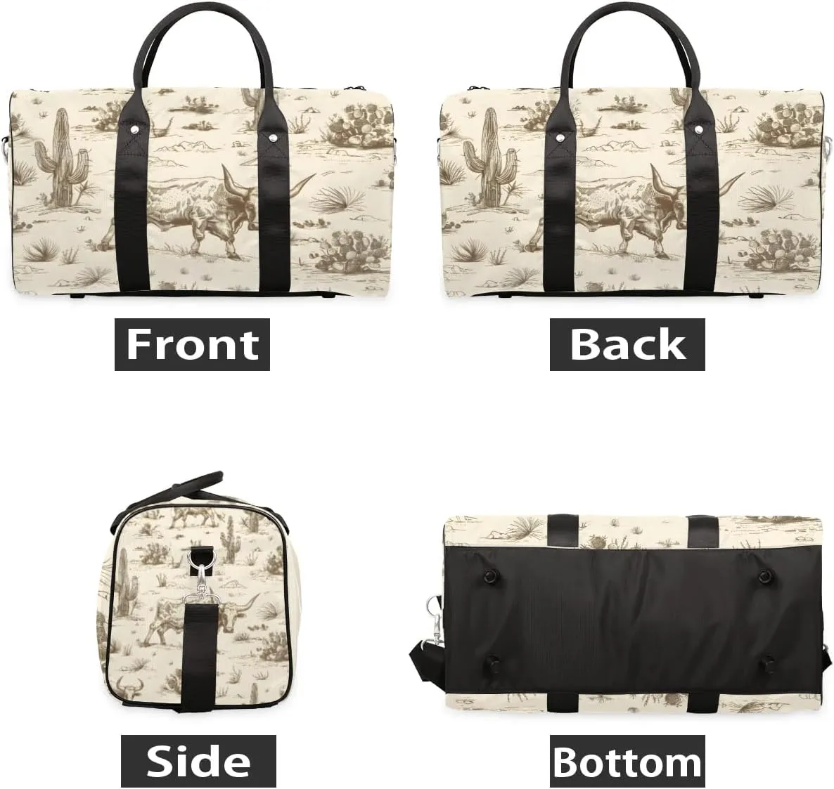 Travel Duffle Bag Cactus Cattle Gym Bags for Men Women Travel Duffel Bags with Adjustable Shoulder Strap Carry On Weekender Bag
