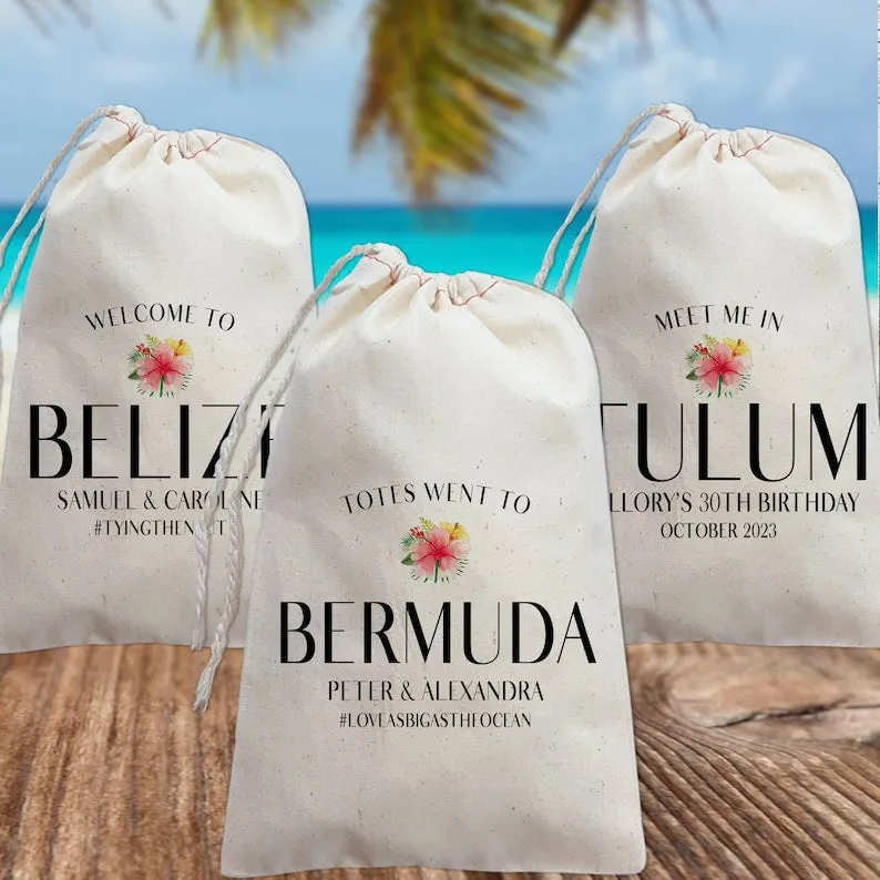 Tropical Wedding Welcome Bags, Beach Wedding Guest Hotel Welcome Totes, Birthday Trip, Custom Gift Bags