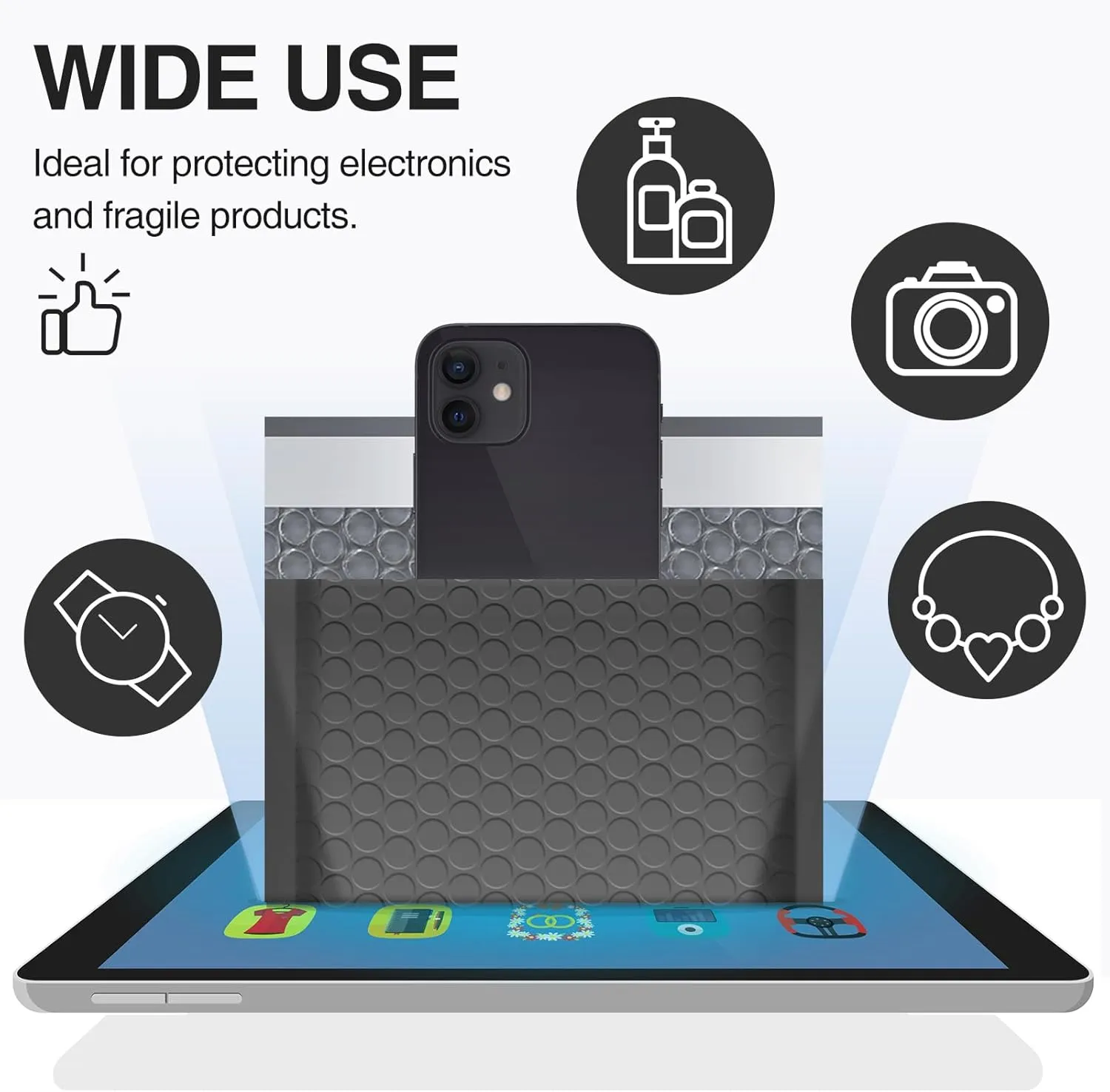 UCGOU Bubble Mailers 12x16 Inch 40 Pack Usable Size 12x15 Inch Large Padded Envelopes Black Waterproof Packaging Bags for Shipping Self Seal Strong Adhesion Envelopes for Jewelry Makeup Supplies