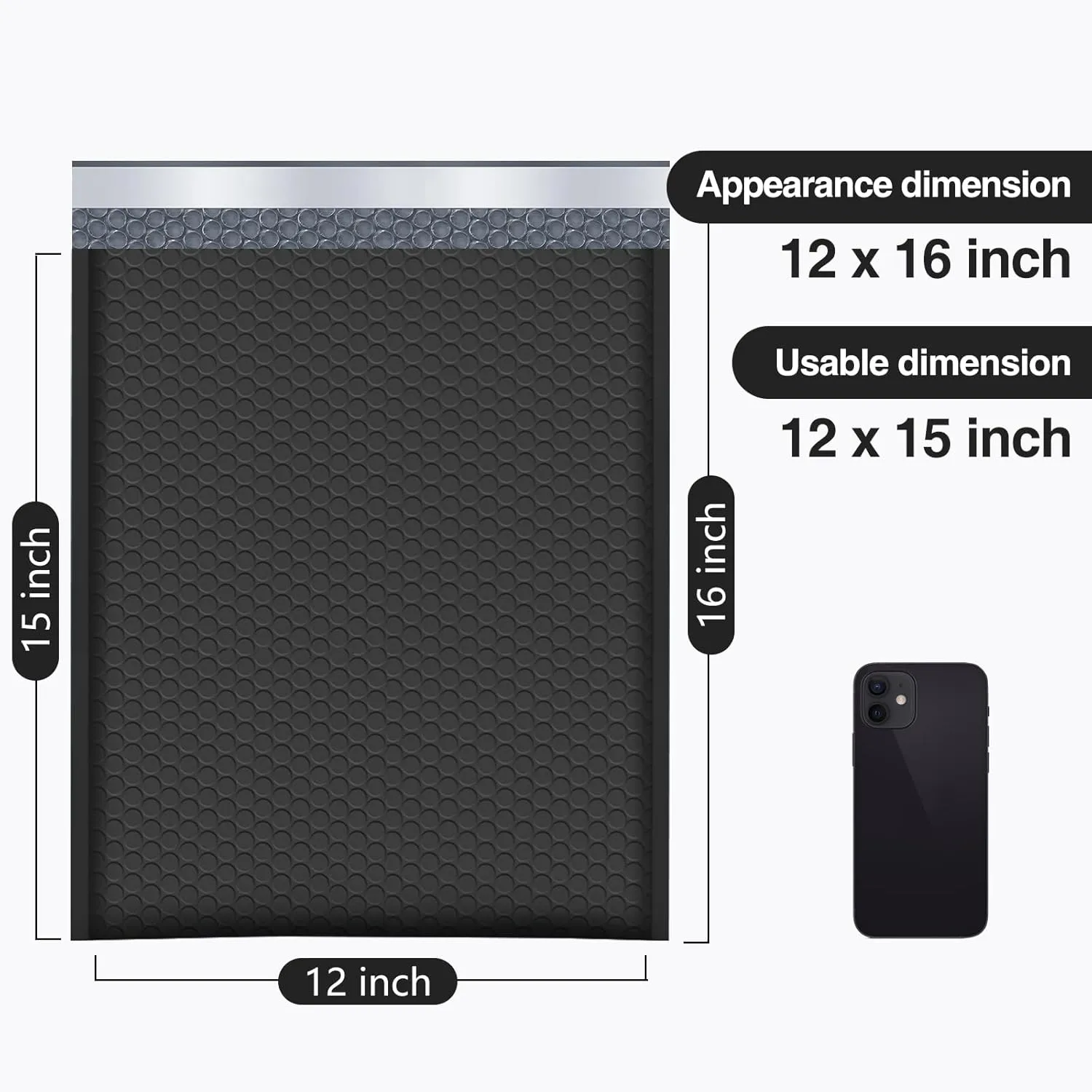 UCGOU Bubble Mailers 12x16 Inch 40 Pack Usable Size 12x15 Inch Large Padded Envelopes Black Waterproof Packaging Bags for Shipping Self Seal Strong Adhesion Envelopes for Jewelry Makeup Supplies
