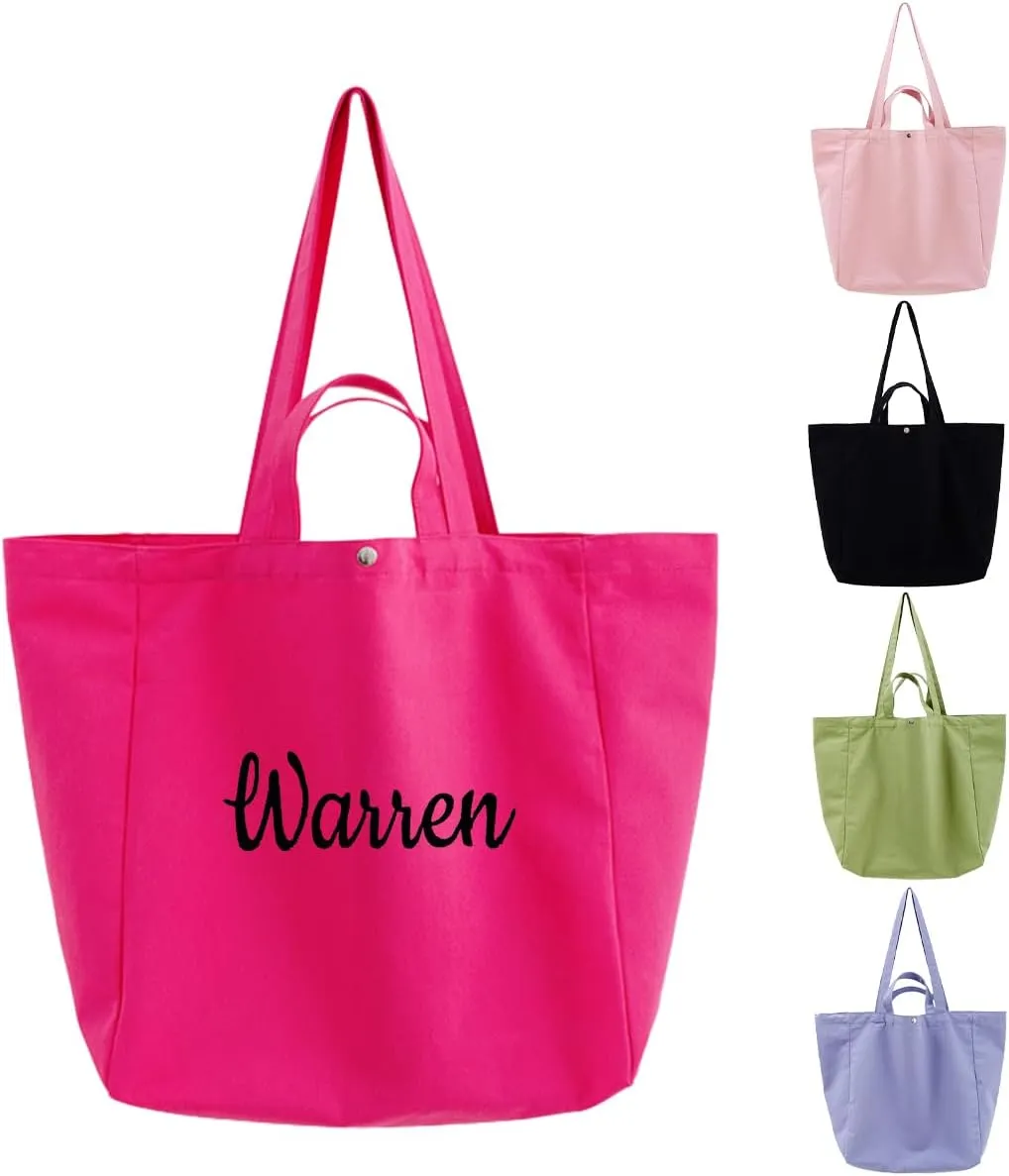 Ulico Personalized Canvas Tote Bag With Embroidered Name,Custom Large Capacity Shoulder Bag, Women Girl Shopping Travel Bag