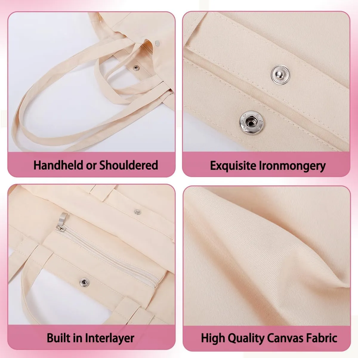 Ulico Personalized Canvas Tote Bag With Embroidered Name,Custom Large Capacity Shoulder Bag, Women Girl Shopping Travel Bag