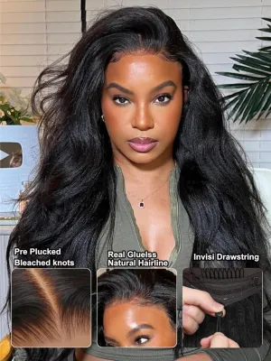 UNICE Bye Bye Knots Light Yaki Straight Glueless Wig Human Hair with Drawstring 7x5 Pre Cut HD Lace Front Wigs Pre Plucked Bleached Knots Pre Everything Put on and Go Wig Natural Hairline 20 inch