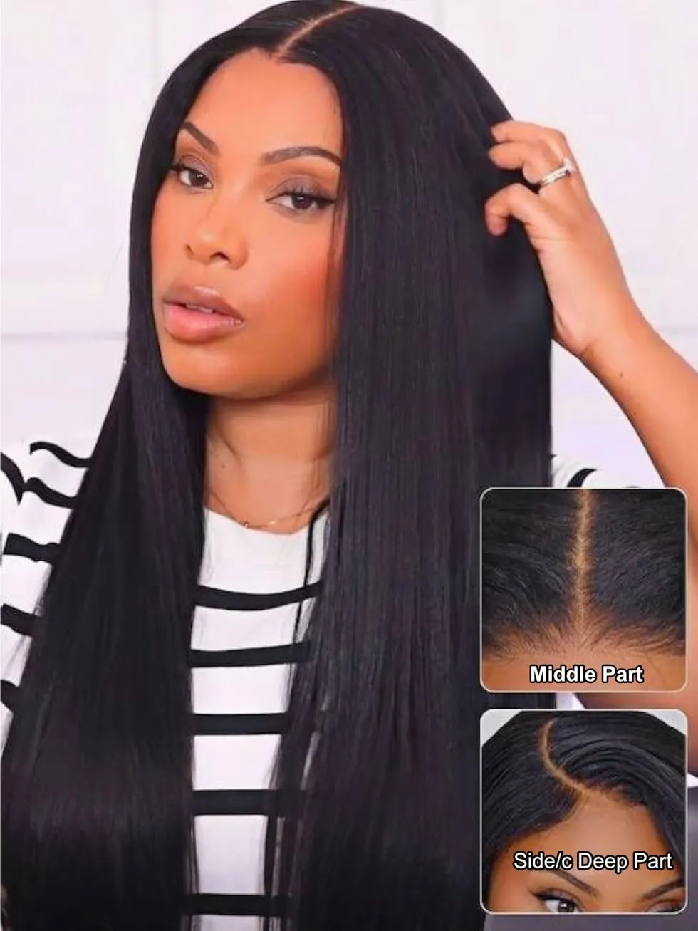 UNICE Bye Bye Knots Light Yaki Straight Glueless Wig Human Hair with Drawstring 7x5 Pre Cut HD Lace Front Wigs Pre Plucked Bleached Knots Pre Everything Put on and Go Wig Natural Hairline 20 inch