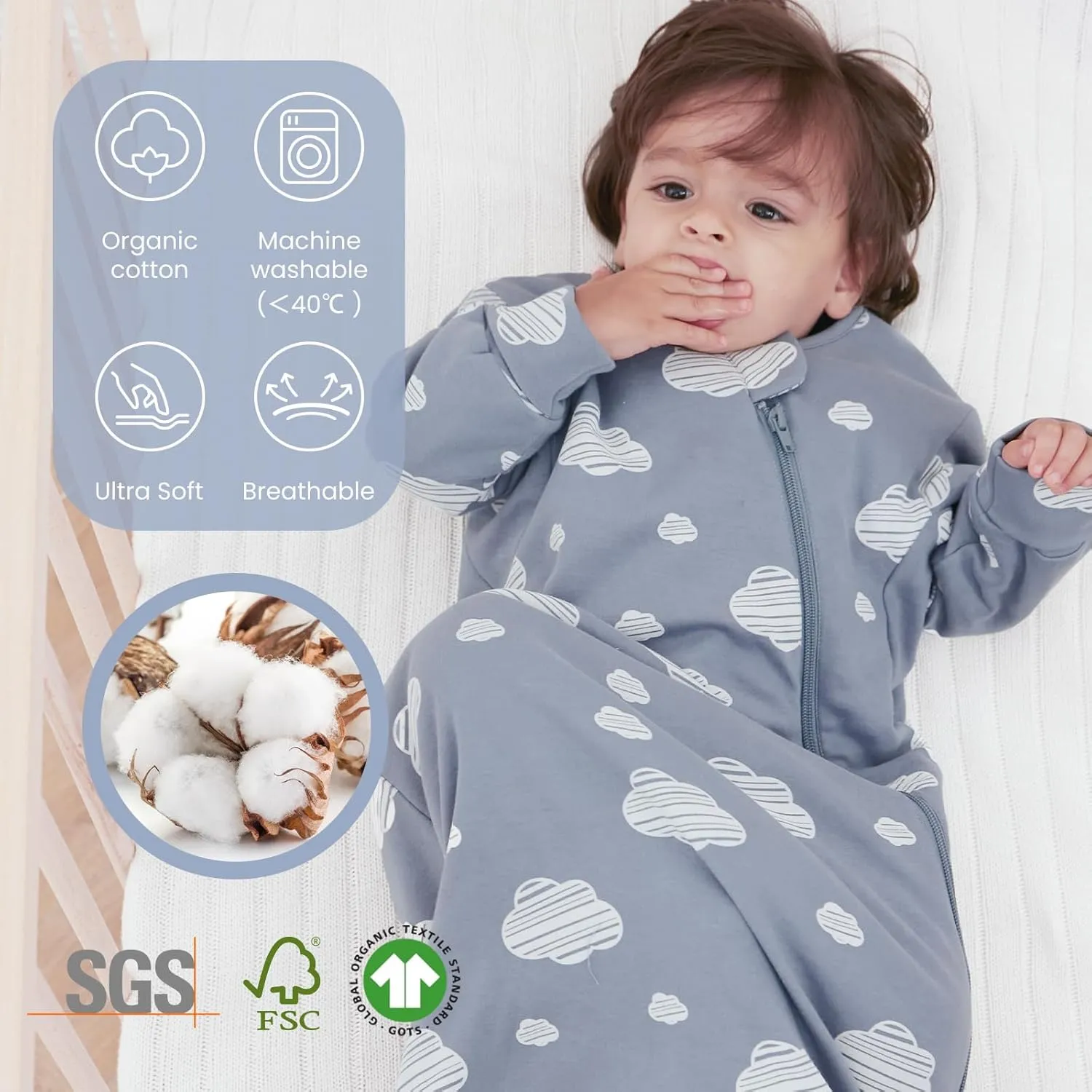 Unisex Sleeping Bag for Babies and Toddlers 2.5 Tog Sleep Sack 0-6Months, Baby Sleep Sack, Long Sleeve Sleep Sack, Wearable Blanket Baby,One piece with sleeves,Gifts for Baby