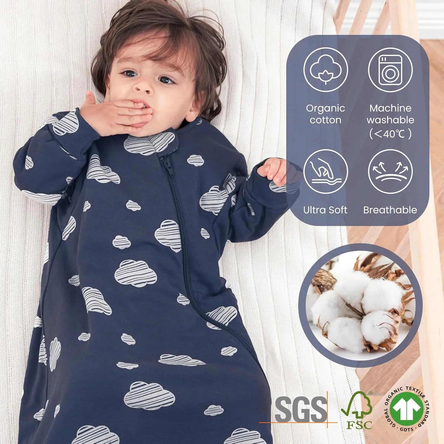 Unisex Sleeping Bag for Toddlers & Newborns, 1.0 Tog Sleep Sack, 18-36Months, Long Sleeves, Gifts for Baby