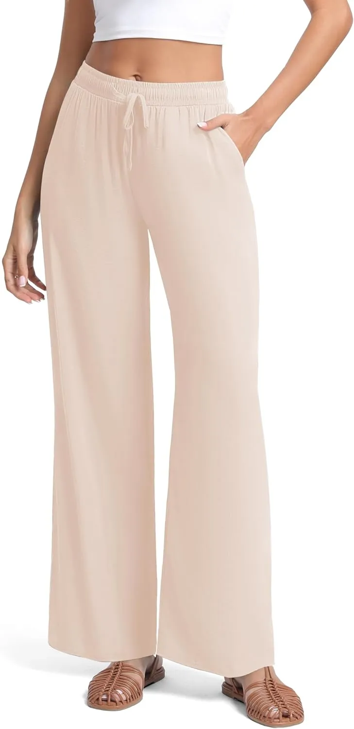Urban CoCo Women's Lightweight Wide Leg Pants Elastic Waist Loose Office Casual Palazzo Trousers for Spring Summer