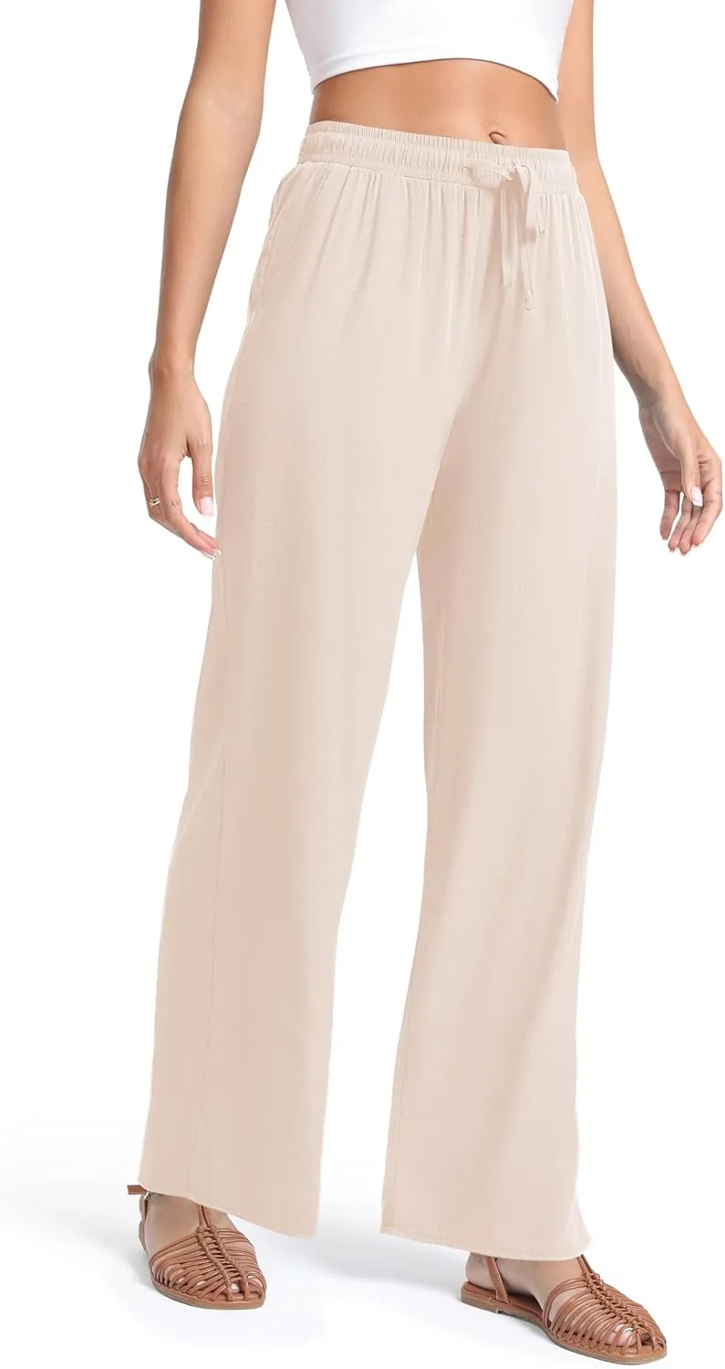 Urban CoCo Women's Lightweight Wide Leg Pants Elastic Waist Loose Office Casual Palazzo Trousers for Spring Summer