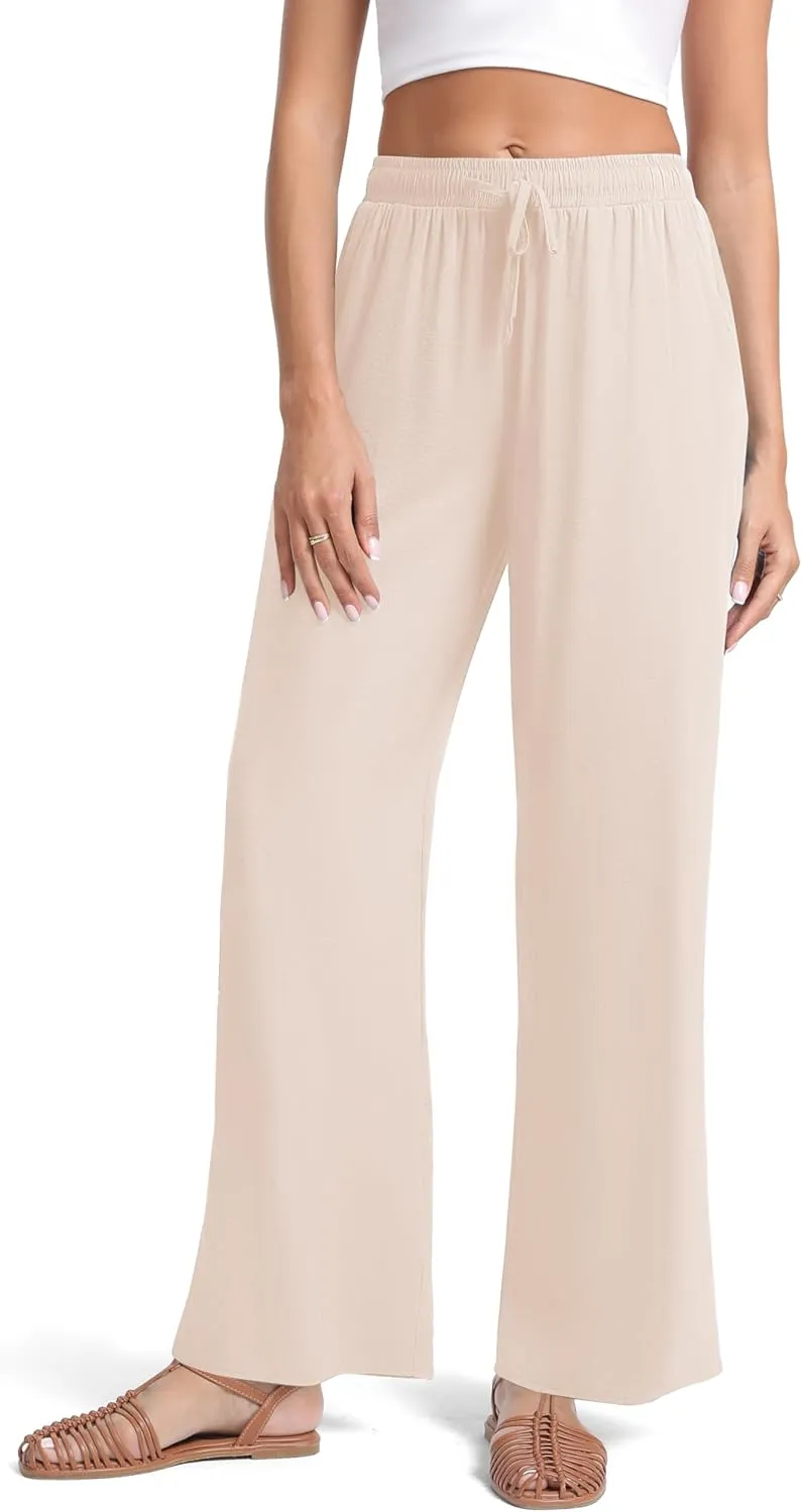 Urban CoCo Women's Lightweight Wide Leg Pants Elastic Waist Loose Office Casual Palazzo Trousers for Spring Summer