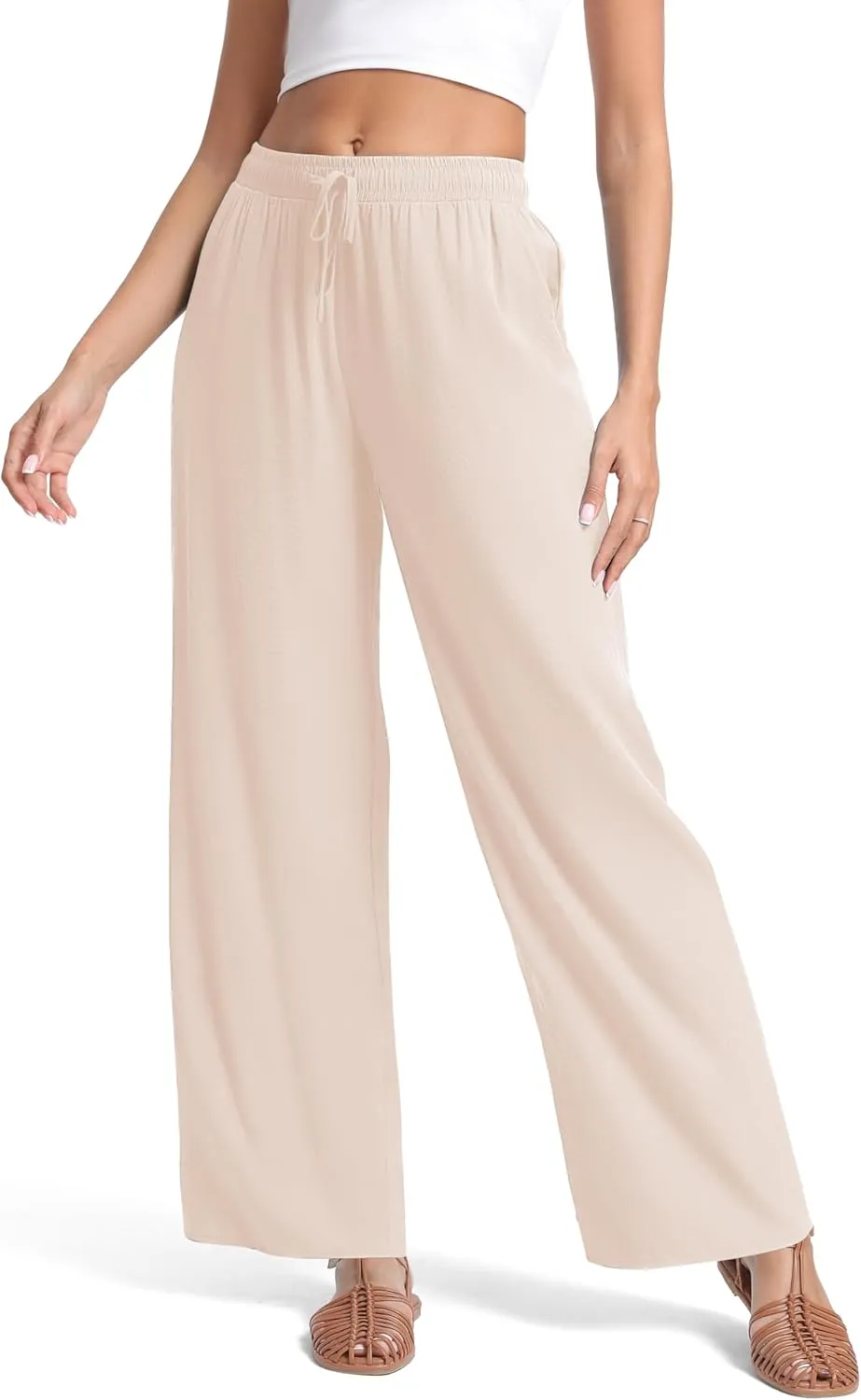 Urban CoCo Women's Lightweight Wide Leg Pants Elastic Waist Loose Office Casual Palazzo Trousers for Spring Summer