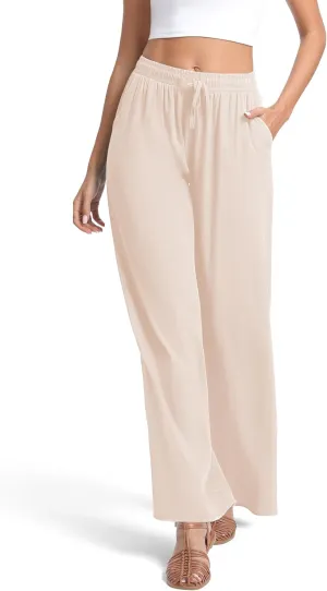 Urban CoCo Women's Lightweight Wide Leg Pants Elastic Waist Loose Office Casual Palazzo Trousers for Spring Summer