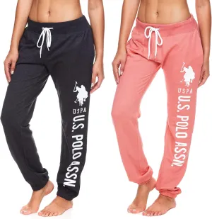 U.S. Polo Assn. Womens 2 Pack Printed French Terry Boyfriend Jogger Sweatpants