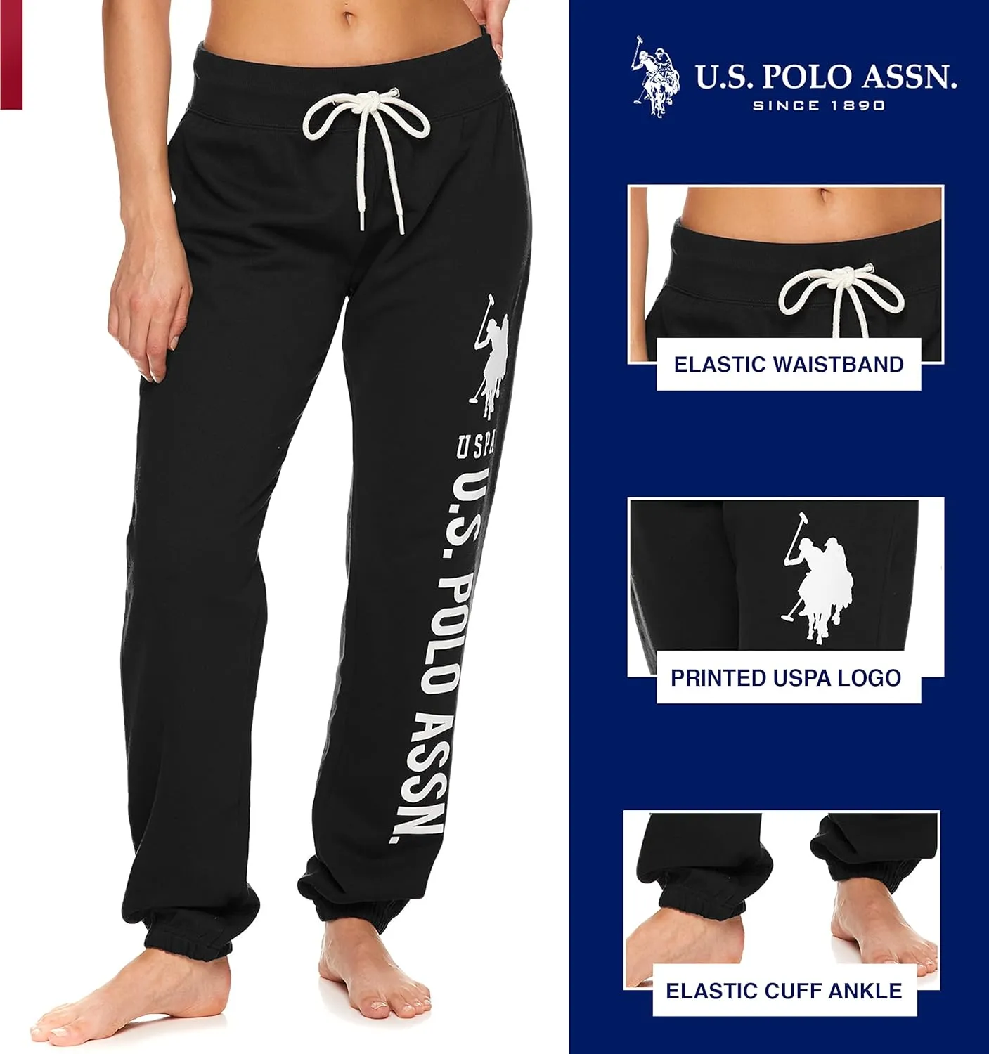 U.S. Polo Assn. Womens 2 Pack Printed French Terry Boyfriend Jogger Sweatpants
