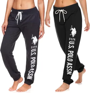 U.S. Polo Assn. Womens 2 Pack Printed French Terry Boyfriend Jogger Sweatpants