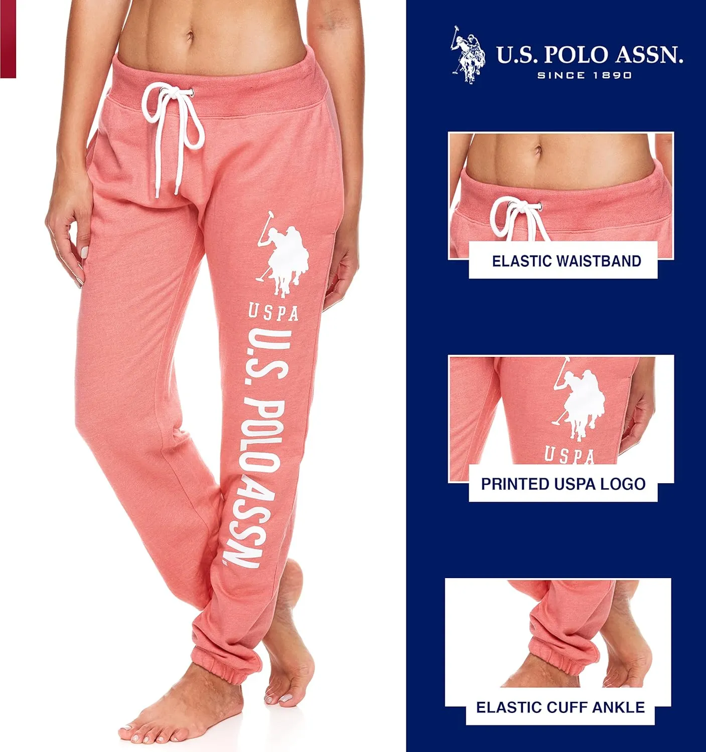 U.S. Polo Assn. Womens 2 Pack Printed French Terry Boyfriend Jogger Sweatpants