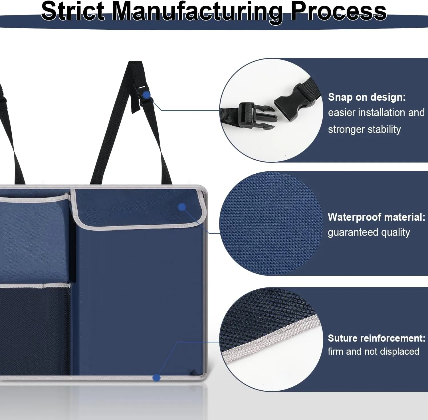 UYYE Trunk Hanging Organizer, Backseat Storage Bag, Collapsible Car Interior Accessories with 4 Pockets & 2 Mesh Pouches for Tools, Provide More Storage Trunk Space for SUV, Jeep, MPVs (Drak Blue)