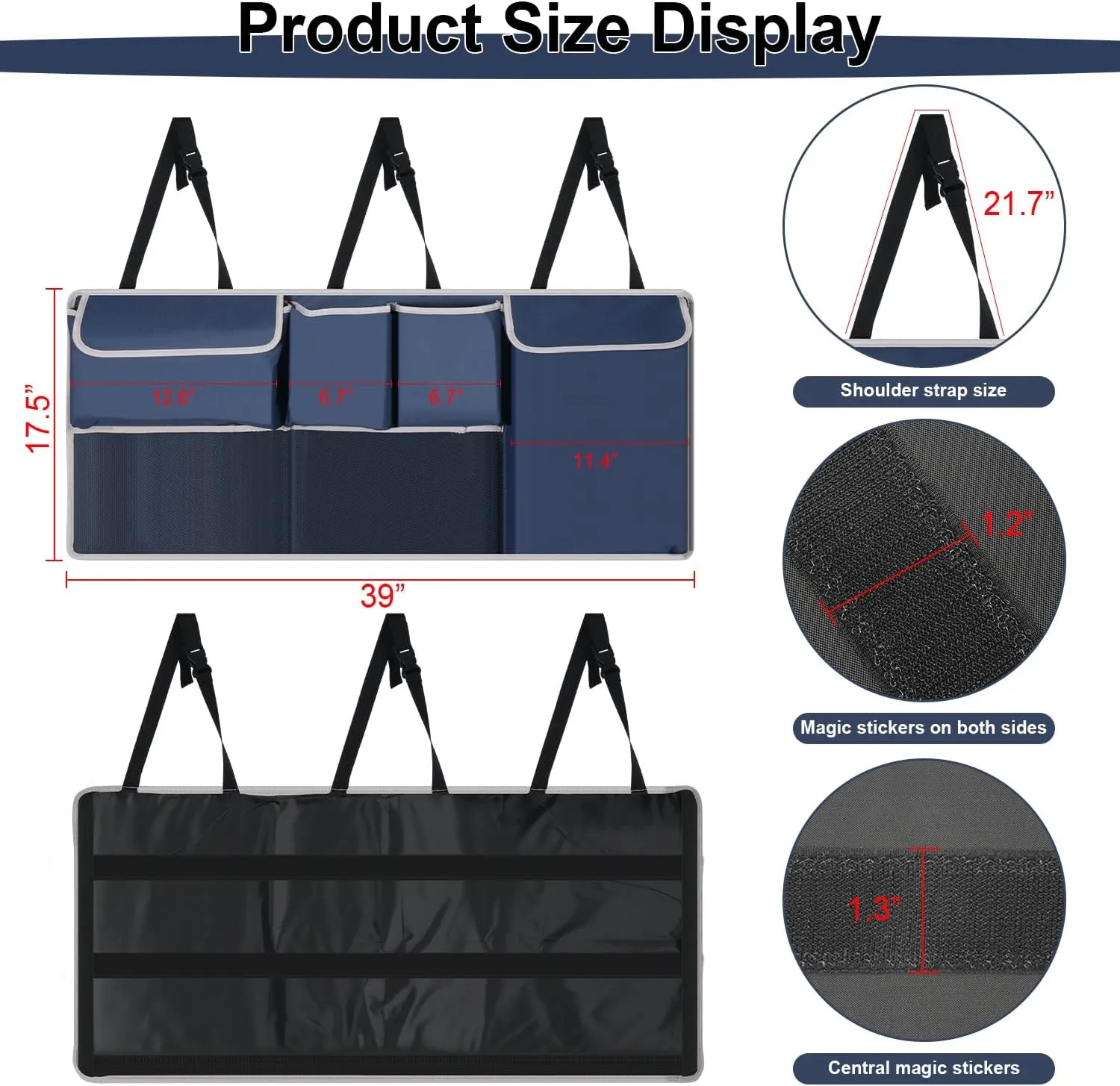 UYYE Trunk Hanging Organizer, Backseat Storage Bag, Collapsible Car Interior Accessories with 4 Pockets & 2 Mesh Pouches for Tools, Provide More Storage Trunk Space for SUV, Jeep, MPVs (Drak Blue)