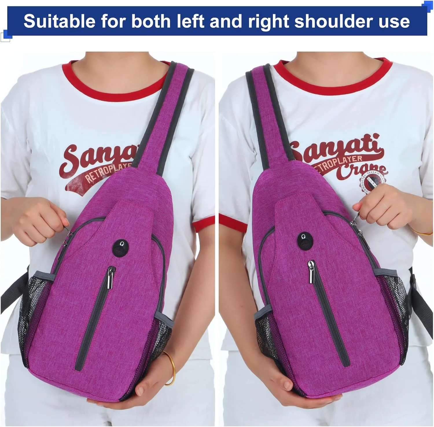VADOO Sling Backpack with RFID Blocking and Phone Holder on Strap for Men Women Crossbody Chest Bag for Travel Hiking