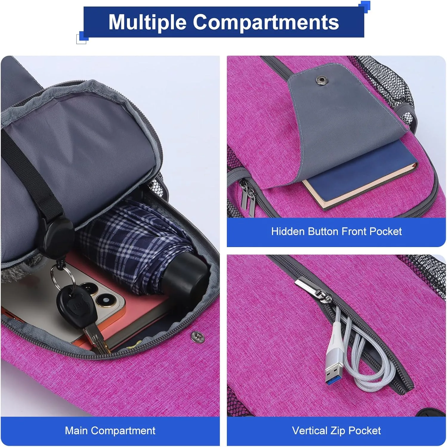 VADOO Sling Backpack with RFID Blocking and Phone Holder on Strap for Men Women Crossbody Chest Bag for Travel Hiking