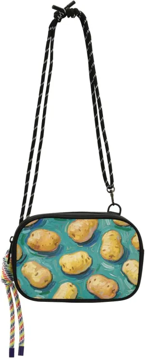 Vegetable Potato Green Art Painting Small Black Crossbody Purse Womens Beauty with Credit Card Slots Cell Phone Purse Walk dog